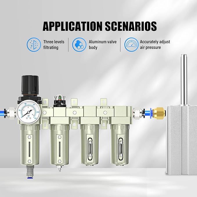 1/2" NPT 4 Stage Heavy Duty Industrial Grade, Auto Drain Air Drying System, Coalescing Filter, Particulate Filter, Double Desiccant Dryer and Air Regulator For Plasma Cutter and Paint Spray