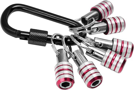 LUEXBOX 1/4 Inch Bit Holder Keychain, Hex Screwdriver Bits Holder Extension Bar, Quick Change Screw Bit Holder for Most Electric, Hand-held Screwdrivers and Drill Bits (C: Red 6pack)