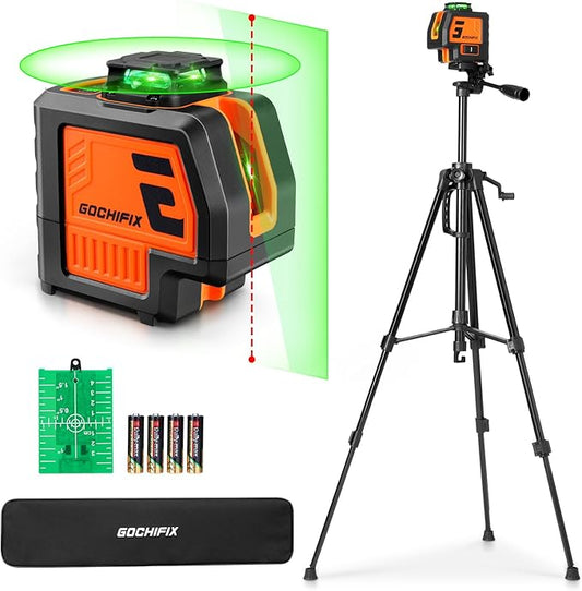 360° Laser Level with Tripod 5 Lines Laser Level 2 Plumb Dots Self Leveling Green Line Laser Level Tool for Construction, Floor Tile Included Target Plate, Battery, Carry Bag, Black + Orange