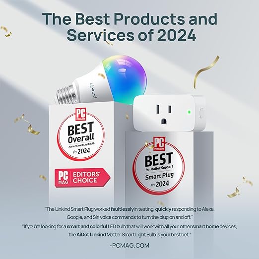 Linkind Matter Smart Plug, Work with Apple Home, Siri, Alexa, Google Home, SmartThings, Smart Outlet 15A/1800W Max, Smart Home Automation, APP Remote Control,Timer&Schedule, 2.4G Wi-Fi Only, 1 Pack