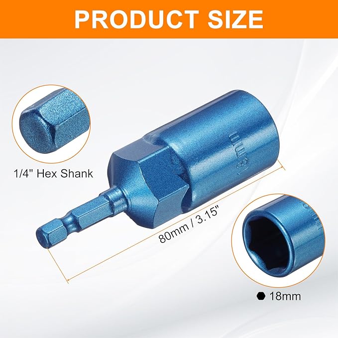 HARFINGTON Nut Driver 18mm Hex Drive Socket CR-V Steel Power Screw Drill Bits Socket Wrench Tools with 1/4" Quick Change Hex Shank for Power Drills Impact Drivers, Blue