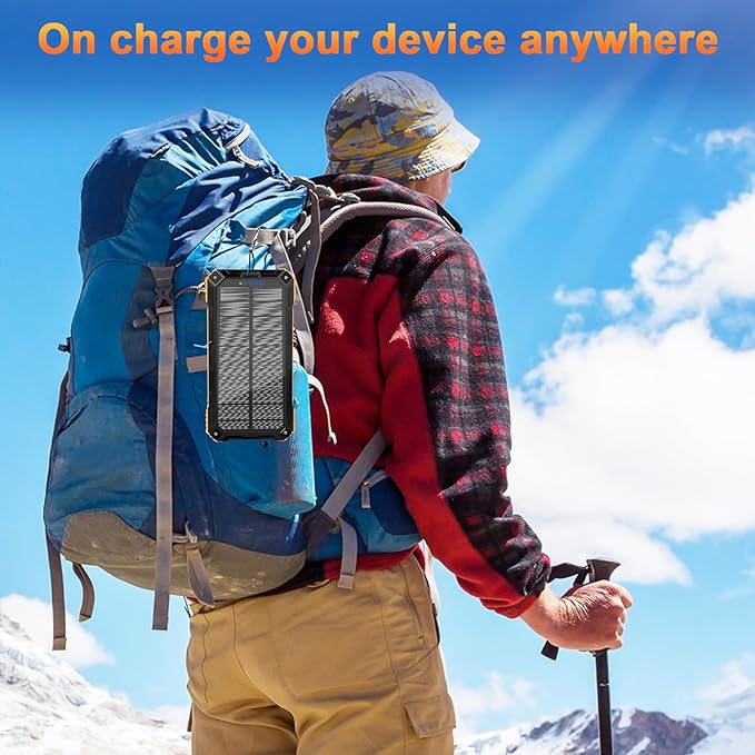 WONGKUO Solar Charger Power Bank - 49800mAh Solar Phone Charger with USB-C in/Output, QC 3.0 Fast Charging with LED Flashlight, Portable Power Bank Built-in 4 Cables, IP65 Waterproof Fits for Outdoor