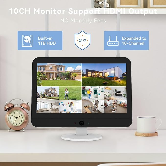 5MP Wireless Home Security Camera System with 12.5" Monitor, 4PCS CCTV PTZ Camera Security System Support 5G/2.4G WiFi, Motion Detection, Color Night Vision, 4K 10CH NVR with 1TB Hard Drive