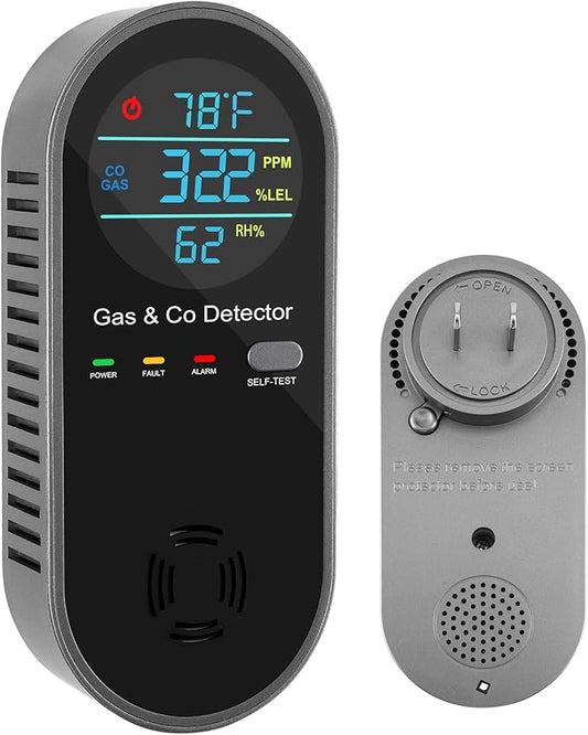 1 Pack 4-in-1 Plug-in Carbon Monoxide Detector with Voice Alerts, Combination Gas & Carbon Monoxide Detector, Portable CO Alarm with Fahrenheit(°F) & Humidity Sensor for Home, Hotel, RV, Easy Setup