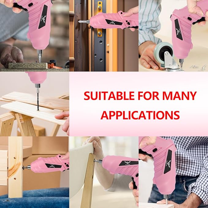 15 in 1 Electric Screwdriver Cordless Rechargeable Pink Small Power Drill Set 3.6V Li-ion 3.5N·m Max Torque Electric Rotatable with Case LED Light for Women Home Office DIY Tools