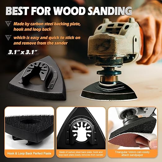 106pcs Oscillating Tool Sanding Kit with 3 Triangle 3 Finger Sanding Pads 100 Multitool Sandpaper for Wood Metal Drywall Universal Fit Multitool Accessories Professional Sanding Kit