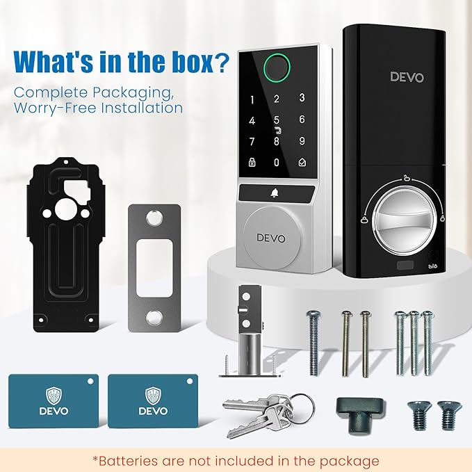 DEVO G3 Smart Lock,Fingerprint Door Lock, WiFi Smart Deadbolt, Keyless Entry Door Lock with Doorbell, APP Remote, Auto-Locks, Easy Install Front Door Locks, IP54 Waterproof(Sliver)