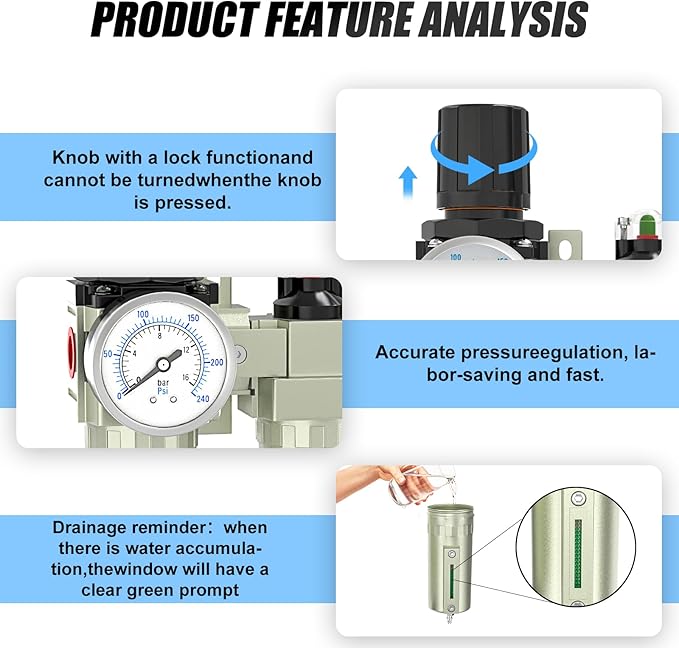 1/2" NPT Heavy Duty Industrial Grade 4 Stage Air Drying System,Coalescing Filter,Double Particulate Filter,Desiccant Dryer and Air Regulator,Manual Drain,For Plasma Cutter and Paint Spray