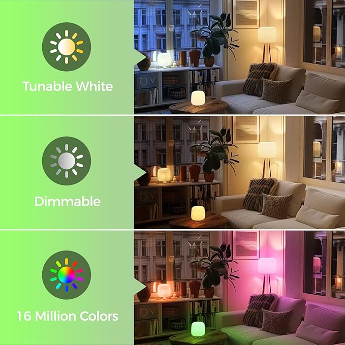 Matter Smart Light Bulbs Compatible with Alexa/Siri/Apple Home/Google Home/SmartThings, WiFi A19 E26 RGBCW Color Changing Light Bulb 800LM 9W 60W Equivalent, 2.4G WiFi, ETL Listed, 1PC