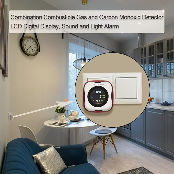 Combination Gas & Carbon Monoxide Detectors Plug in, 4-in-1 Natural Gas Leak Detector & Carbon Monoxide Alarm with Temperature(°F) & Humidity,Propane & CO Detector for Home,RV,Apartment
