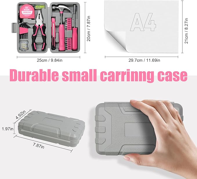ZUZUAN 25pc Pink Tool Set Household DIY Tool Kit for Women with Easy Carrying Small Mini Tool Box, Perfect for DIY, Home Maintenanc