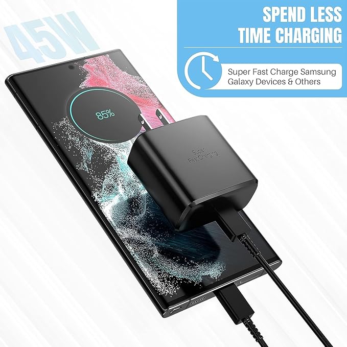 Galaxy S25 S24 Android Charger 45W, for Samsung Charger, Super Fast Charging USB C Block, Type C Charge Cable Extra Long 10ft for Galaxy S25, S24, S23, Z Fold 3/4/5/iPhone 17/17 Air/Tablet