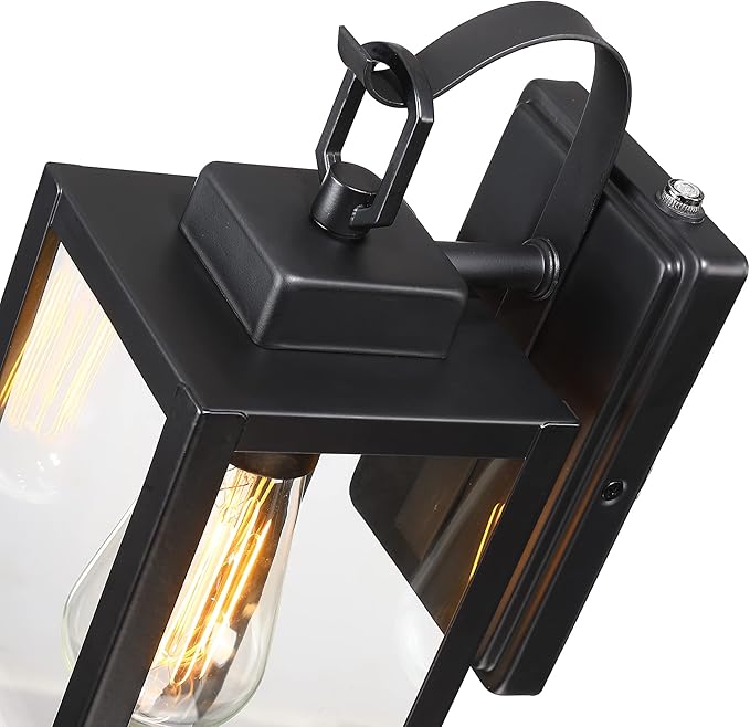 Pia Ricco Outdoor Wall Lights, Dusk to Dawn Matte Black Exterior Light Fixture with Clear Glass Shade, Photocell Sensor Front Porch Lighting, Modern Sconce Lantern for House, Garage, Patio, ETL Listed