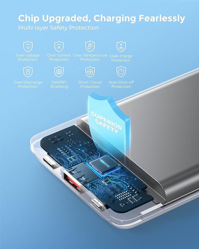 VEEKTOMX Small Portable Charger, Mini Power Bank 10000mAh, PD 22.5W Fast Charging USB-C Battery Bank, Travel Essentials Dual Voltage External Portable Powerbank for iPhone/Samsung/Google Pixel, White