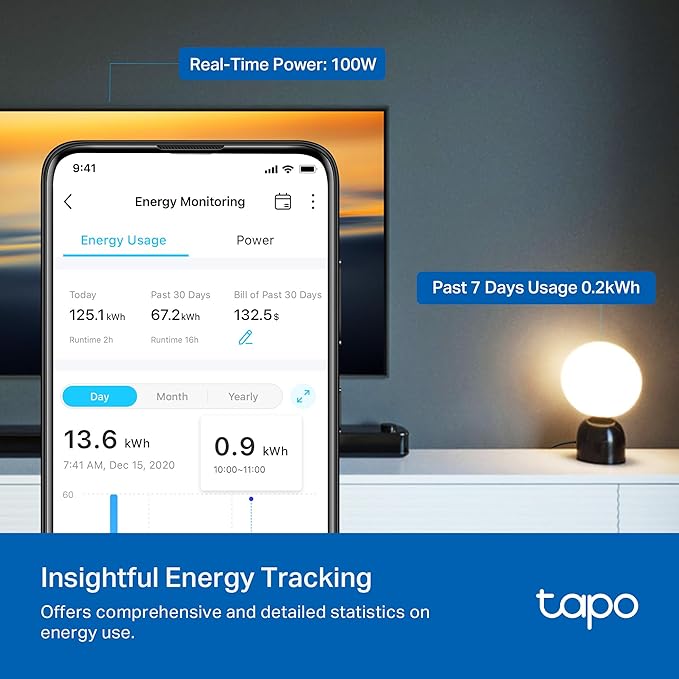 TP-Link 𝗧𝗮𝗽𝗼 Smart Plug Wi-Fi Mini, Energy Monitoring, Compatible with Alexa & Google Home & Samsung SmartThings, Timer, 15A/1800W Max, ETL Certified, 2.4G Wi-Fi Only, Tapo P115(4-Pack)
