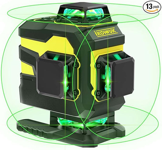 IKOVWUK 4x360° Laser Level, Self-leveling Tool for Construction, Tiling Floor & Picture Hanging, 4D Cross Line Laser Level with Remote Control, 16 Lines Vertical/Horizontal level with 2*4 Ah Battery