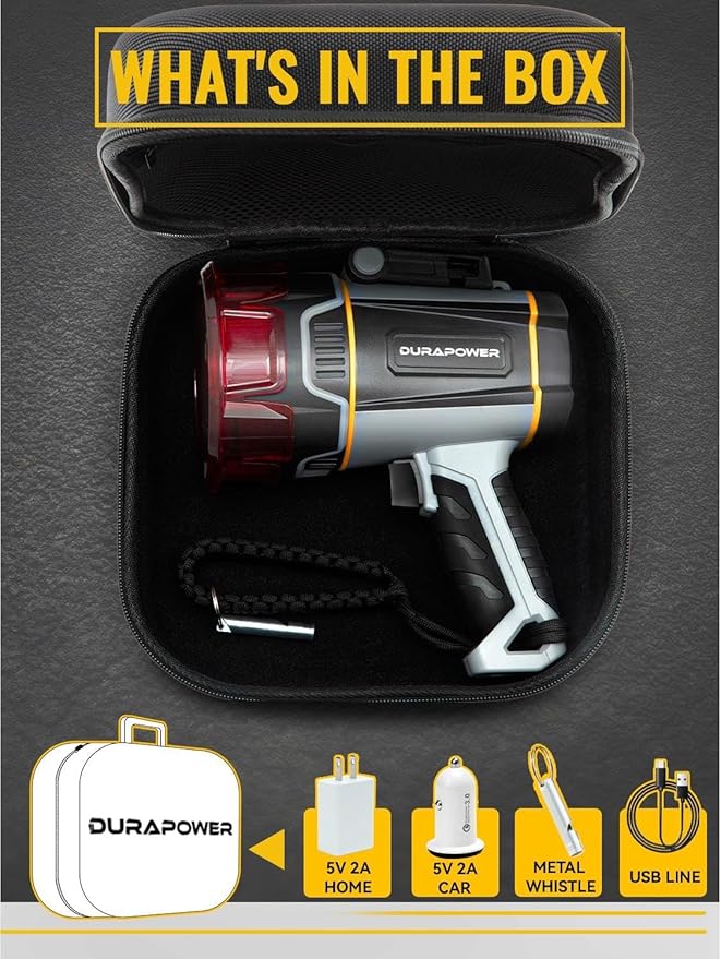 Durapower Rechargeable Spotlight, 3000 Lumens LED Handheld Spotlight, 7800mAh Long Lasting IP67 Waterproof Flashlight Portable for Marine Boat Hunting