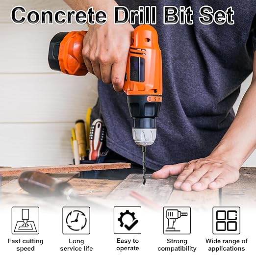 10Pcs Concrete Drill Bit Set 5mm Alloy Masonry Drill Bit Set Stable Carbide Tipped Tile Drill Bit Cross Head 1/4 Hex Shank Drilling Hole Bit for Concrete Cement Brick Wood (5mm 10pcs)