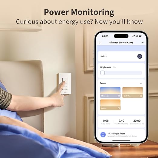 Aaqara Smart Dimmer Switch H2,2-in-1 Neutral,Thread/Zigbee Support,Silent On/Off Dimmer Light Switch for Incandescent,Halogen,Dimmable LED,ELV,and CFL