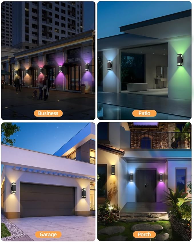 KIZON Smart Porch Light RGBCW Dusk to Dawn Outdoor Light Fixture, WiFi APP Control Outdoor Sconce Up Down Lighting Outside Lights for House Patio, Compatible with Alexa Google Assistant, ETL Listed