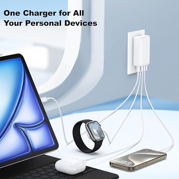 Flat USB Wall Charger, Excgood 40W 4Port USB and USB C Fast Charging Block PD+QC Foldable Wall Plug Power Adapter Multiports for iPhone 16 15 14 13 iPad Galaxy S24 A54 Android Watch Earbuds-3Pack