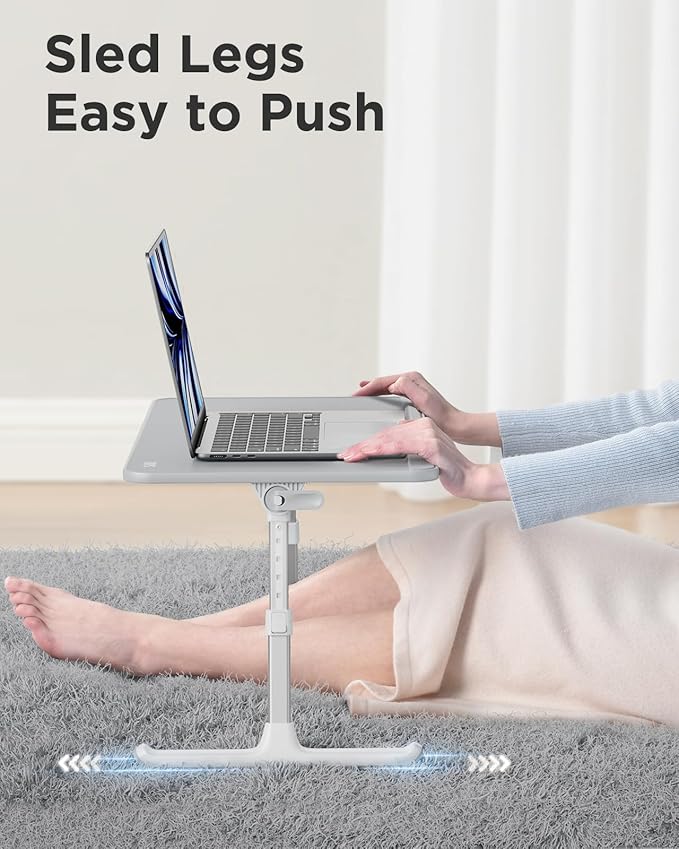 SAIJI Leather Lap Desk Laptop Bed Tray Table, Adjustable Laptop Stand for Bed, Portable Lightweight Standing Desk for Writing Eating Reading Couch Sofa Floor for Adults Kids (20.5"*11.8",Gray)