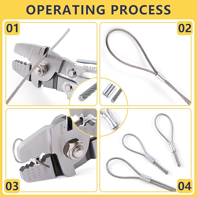 Yangoutool Wire Rope Crimper,Wire Rope Crimping & Cutting Tool: Versatile 2-in-1 Sheet Metal Swaging, Handles 0.1mm-2.2mm Aluminum Oval, Double Barrel Stop Ferrules, Ideal for Hand Tool Enthusiasts