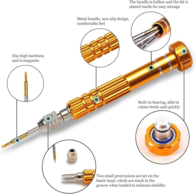 Small Screwdriver Watch Glasses Mini Set, Micro Precision Tiny Screwdriver Set Small Screwdriver Set for Electronics Eyeglass (gold)