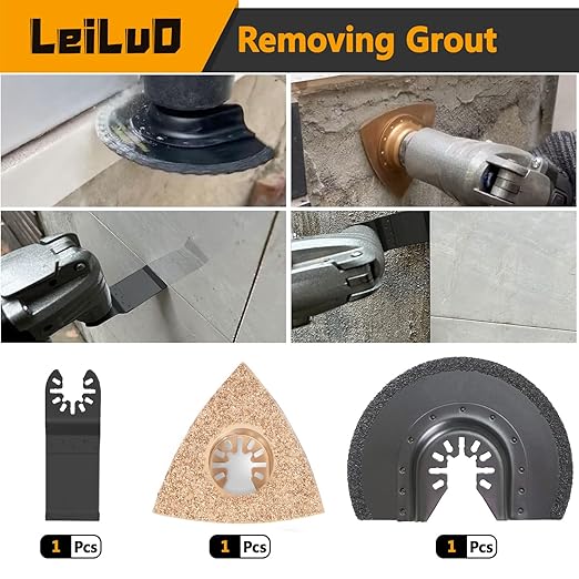 LEILUO 112 Pcs Multitool Blade Kits Cutting Sanding Grout Removal Universal Oscillating Tool Accessories with Storage Bag Compatible with DeWalt Makita Dremel and More