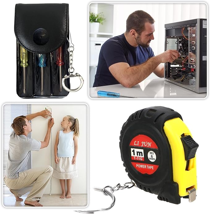 24 Pcs Mini Tape Measure Screwdriver Keychain Set – Multitool with Credit Card Tool and Pen, Bulk Gifts for Adults, Christmas Party Favors, Men’s Survival and Tool Set – Ideal for Fathers