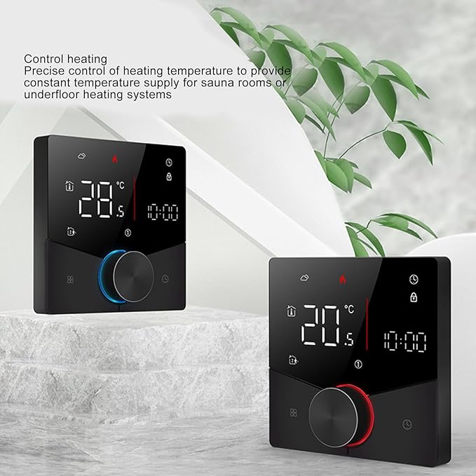 Underfloor Digital Heating Thermostat with Color Display Touch Screen, Smart Programmable Thermostat for Home Room Heating Floor (Black)