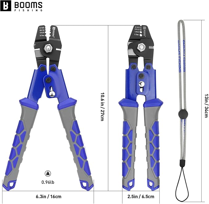 Booms Fishing Crimping Tool Kit: 10.6in Fishing Crimping Pliers with Side Wire Cutters - Up to 2.2mm Crimper, XW40