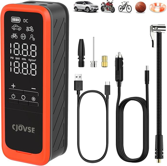 Portable Cordless Tire Inflator, 160PSI Air Pump with Battery & Car Plug, Fast Inflate with LED Light for Car Bike Motorcycle Ball – Compact & Emergency Ready