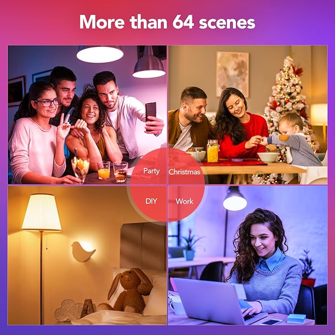 OREiN Matter Smart Light Bulb, Smart Light Bulbs with Remote Control Work with Apple Home, Alexa, Google Home, SmartThings, Color Changing Light Bulbs 2.4Ghz WiFi, 800 Lumens Equivalent 60W 4Pack