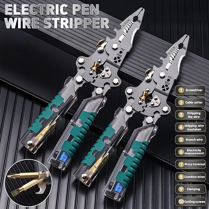 18 In 1 Folding Stylus Screwdriver Wire Stripper, 2025 New Foldable Wire Strippers with Voltage Detector, Compact Multi-tool Wire Stripping Pliers, Electrician Pliers for Cutting & Pulling Wires Cable