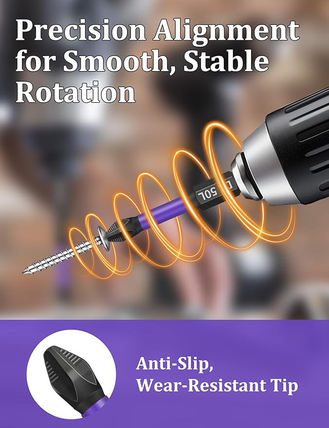 Tomorotec 11PCS Magnetic Phillips Screwdriver Drill Bit Set #2 - Anti-Slip, Shock-Absorbent, Compatible with Impact & Electric Screwdrivers (Purple)