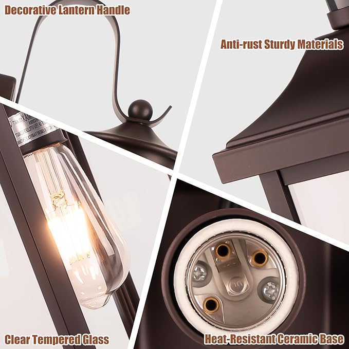 1-Pack 18 Inch Oil Rubbed Bronze Motion Sensor Outdoor Wall Lantern IP65 Waterproof, Large Brown Dusk to Dawn Outdoor Light for House Clear Glass Outside Wall Mounted Lamps Front Door