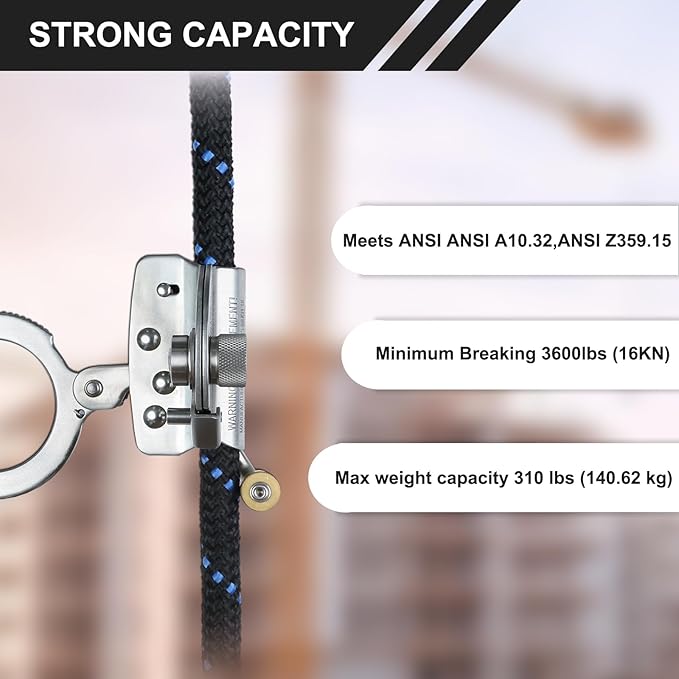 Stainless Steel Anti Panic Trailing Rope Grab, for 5/8" Rope Diameter Fall Protection