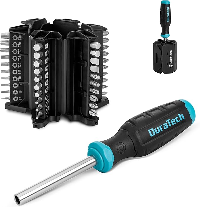 DURATECH Screwdriver, Multi-Function Screw Driver Set with 60 Replaceable Cr-V Bits(Flat, Phillips, Torx, Hex, Square), All in One Screwdrivers with Rolling Barrel Bits Holder