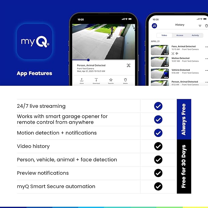 CHAMBERLAIN myQ Outdoor Battery Camera | 2K Camera, Color Night Vision, Spotlight, Motion Alerts, Live View with Two-Way Talk, Wireless, Weather-Resistant, Outdoor, White, 2 Pack