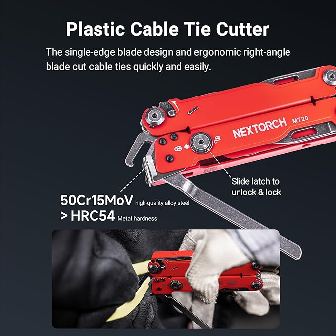 NEXTORCH PIONEER MT20 14-IN-1 Multi-tools Full-Size,Versatile Multi-tool Set with Scissors Needle Nose Pliers Pocket Clip Multi-tool (RED)