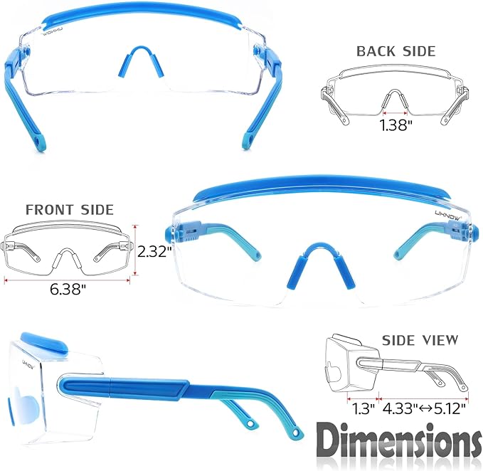 UKNOW Safety Goggles Over Glasses, Anti Fog Safety Glasses with Clear Wraparound Lens, ANSI Z87.1 Protective Eyewear
