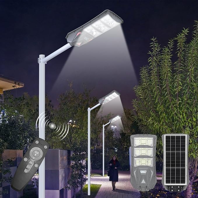 10000LM Solar Street Light Aluminium Outdoor Light, Motion Sensor Waterproof Solar Power Wall Patio Flag Lights for Garden Yard Garage with Remote (1000W)