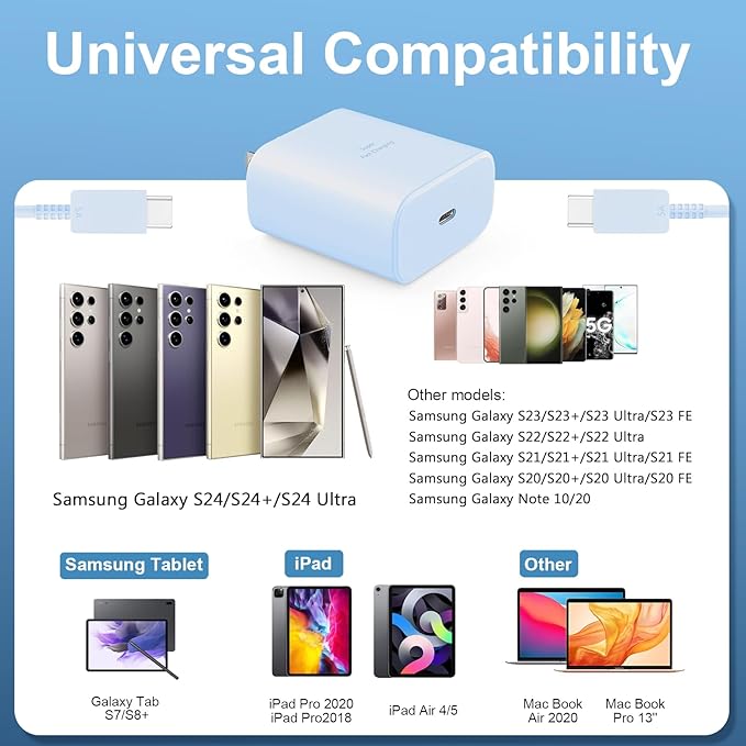 45W Super Fast Charger USB C Android Phone Charger Type C Charger Fast Charging Block with 6.6FT C Charger Cord for Samsung Galaxy S25/S25 Ultra/S25+/S24 Ultra/S24/S24+/S23/S22/S21/S20/Note20/Note 10