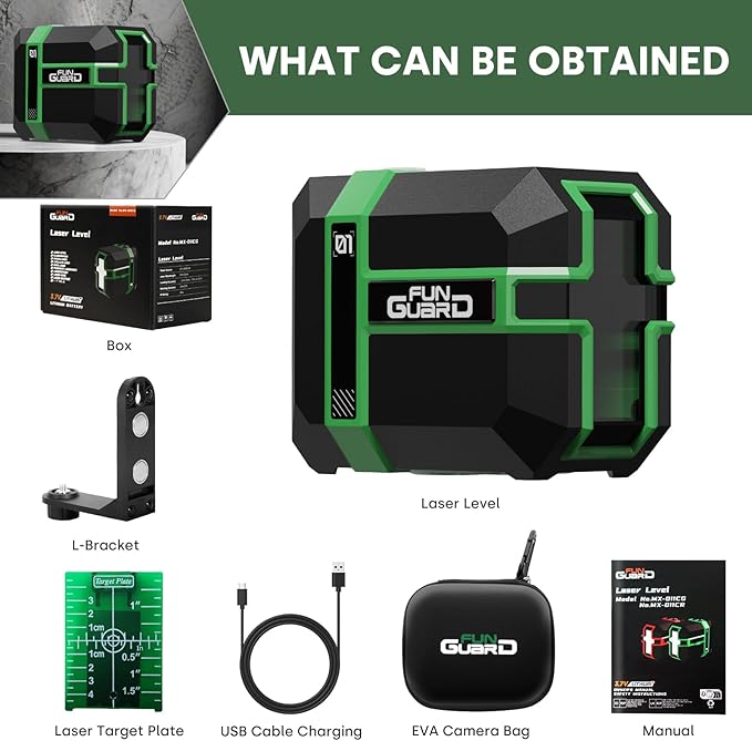 Green Laser Level Type-C Rechargeable Self Leveling Cross Laser Line Waterproof with Pulse Mode, 360°Magnetic Bracket for Outdoor Construction Home Decoration DIY etc.