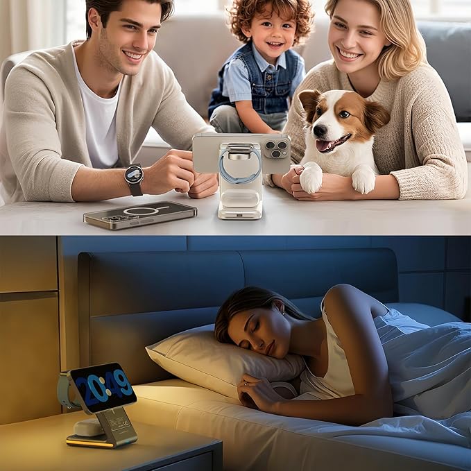 Wireless Charger 5 in 1 Magnetic Charging Station Stand with Portable Power Bank for Apple/Samsung Multiple Devices for Apple Watch 10-2,iPhone 16 15-12 Pro Max/Samsung Galaxy S25 Ultra S24-S8