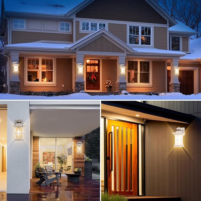 2 Packs White Motion Sensor Outdoor Lights - Advanced Dusk to Dawn Outdoor Lighting, Waterproof Exterior Light Wall Mount Fixtures, Anti-Rust Porch Outside Lights Wall Sconce for House, Garage, Square