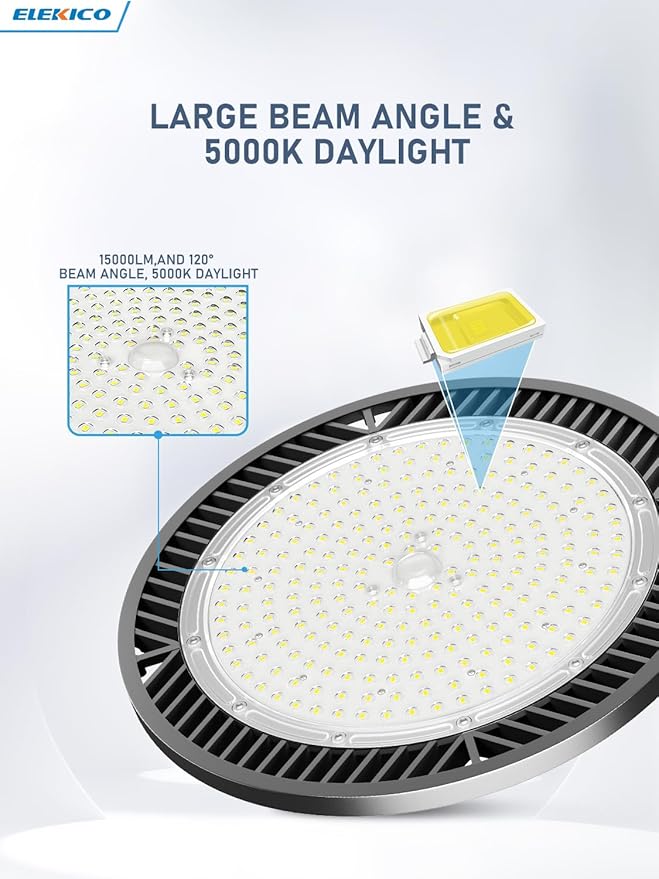 Upgrade 350w Led Shop Lights, 6 Pack Super Bright 52500lm 5000k UFO Led High Bay Light, High Bay Led Shop Lights with Us Plug 5' Cable for Garage Workshop Factory Barn Gym Warehouse