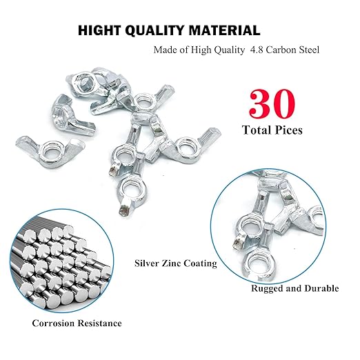 30 PCS 5/16-18 Inch Wingnuts, Quality Carbon Steel Wing Nuts Zinc Plated Fasteners Parts Butterfly Nut, Hand Twist Tighten Hardware Nuts Butterfly Wing-Nut 5/16-18” Assorted Kit