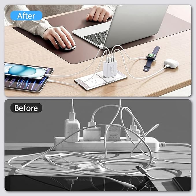 10Pack USB C Wall Charger 40W 4-Port,USBC Cube Power Adapter Wall Plug Multiport Type C Brick for Apple Watch Series 9/8/7/6/ iPhone 15 Plus/15 Pro Max